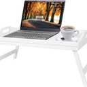 Breakfast Tray Table with Folding Legs Serving Tray Bamboo Dinner Trays for Platter Laptop Desk Bed Table Kitchen Serving Tray Snack Trays Large Size (White Large)