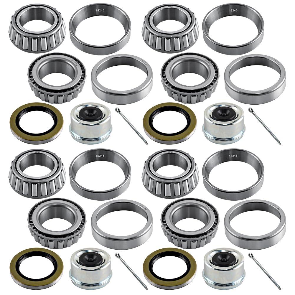 4 Sets 15123/245 25580/20 Trailer Bearing Kits for 5200-6000 lbs Axle, Trailer Axle Bearing Kit with 2.44 Dust Cap, Grease Seal, Cotter Pin, Rotating Quiet and High-Speed Trailer Bearing