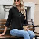 CiCiBird Womens 3/4 Sleeve Blouses Casual Button V Neck Shirt 2025 Trendy Tops (Black, L)