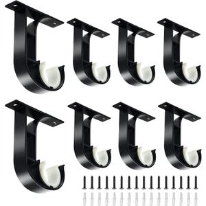TOKPLNU Ceiling Curtain Rod Holders, Heavy Duty Curtain Rod Bracket 8 Pack, Aluminum Alloy, Black Ceiling Curtain Rods Hooks Hangers Fit for 1 Inch Drapery Rods