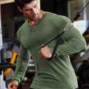 JMIERR Mens Muscle Slim Henley Shirt Button V-Neck Long Sleeve Gym Workout Athletic T Shirts (Green, XXXL)