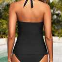 Womens Halter Tankini Swimsuit - Tummy Control Bathing Suit Two Piece Swimsuit V Neck Swimwear 2025 (Black) XXL