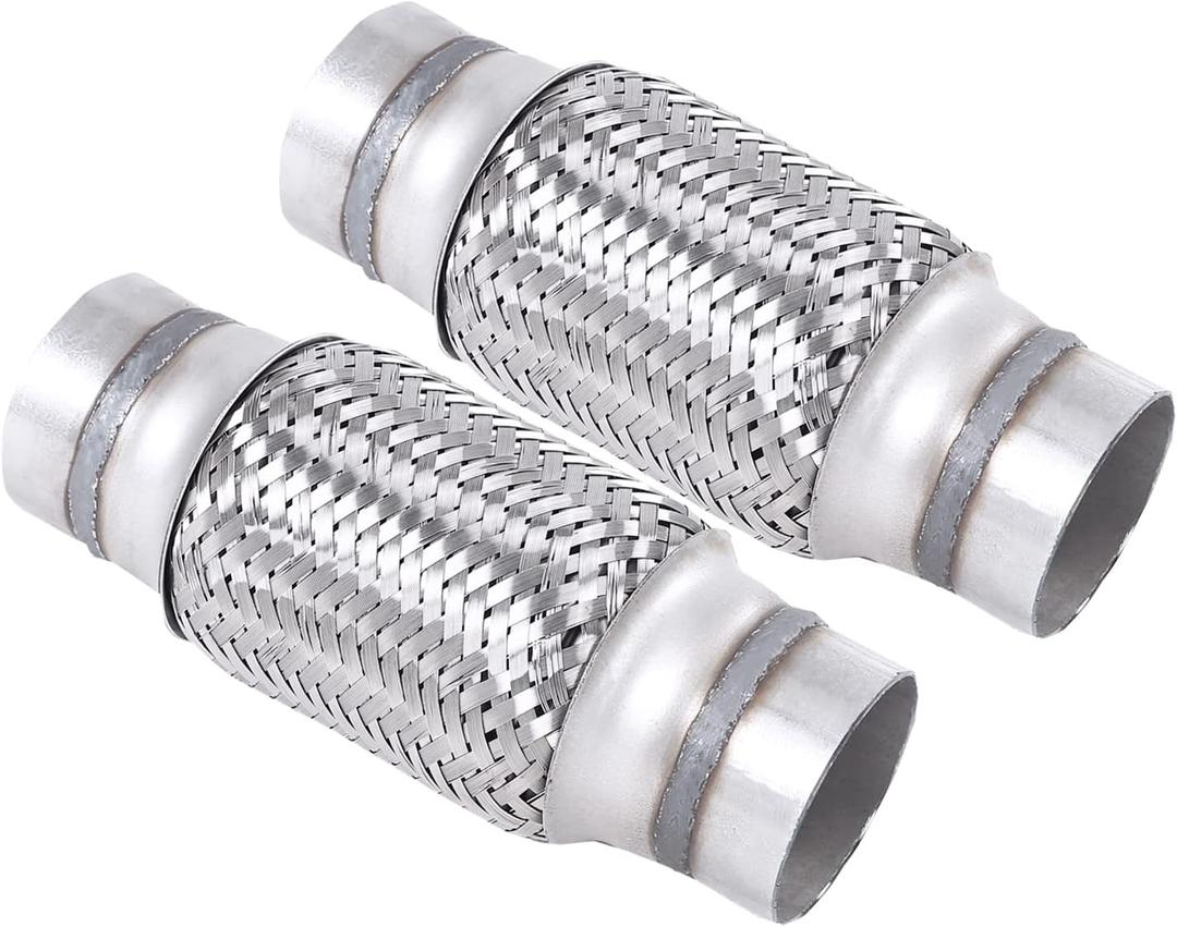 2PCS Exhaust Flex Pipe Stainless Steel Braid 2.25"Inch x 6"Inch w/Ends 8"Inch Long Heavy Duty