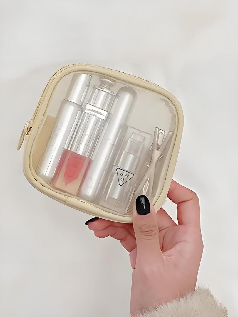 Clear Makeup Bag Travel Cosmetic Case Transparent Toiletry Bag with Zipper, Portable Make Up Organizer Traveling Compact Car Bag for Essentials