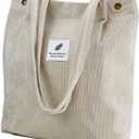Corduroy Tote Bag Cute Tote Bags for Women Shoulder Bag with Inner Pocket for Work Beach Travel and Shopping Grocery, Beige