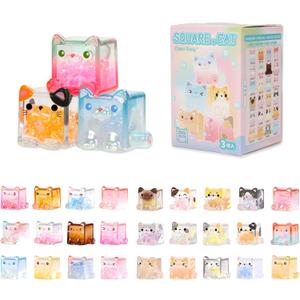 Square Cat Series Blind Box (3 Figures per Box) Random Design Action Figure Cute Animal Blind Bag Collectible Toy - Styles Vary Mini Cats Figures Mystery Bag for Cat Lovers Birthday Gifts & Desk Decor
