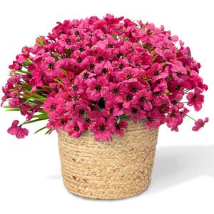 20 Bundles Artificial Flowers for Outdoors, UV Resistant Fake Flowers with Plastic Plants , Faux Silk Flowers for Planter outdoors, fake realistic flowers for Window Box Front Porch Patio Decor-Rosy