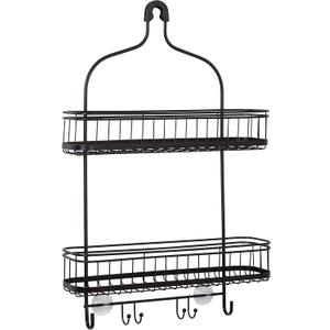 Zenna Home Shower Caddy Hanging Bathroom Organizer, Steel Shower Rack with 2 Extra Wide Shelves and Built in Hooks, Rust-Resistant Over Shower Head Caddy Storage System, Bronze