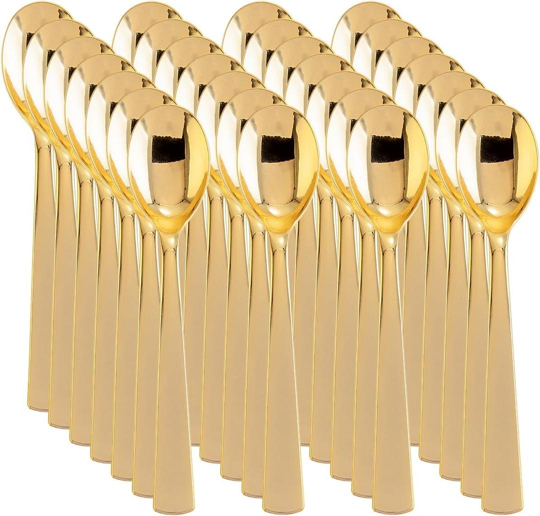 Liacere 360Pcs Plastic Spoons - 6.7 inch Heavy Duty Plastic Spoons-Heavyweight Gold Disposable Spoons-Gold Silverware for Halloween &Chrismas And Daily Using & New Year