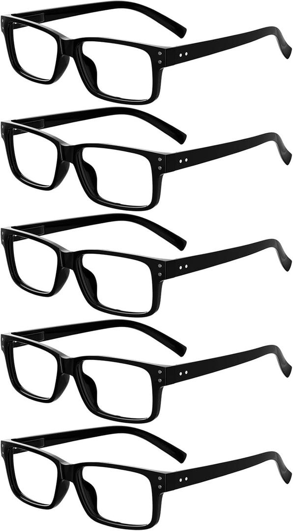 Eyekepper Vintage Reading Glasses for Men - 5 Pack Spring Hinges Classic Readers (Black-5pcs All Clear Lens)
