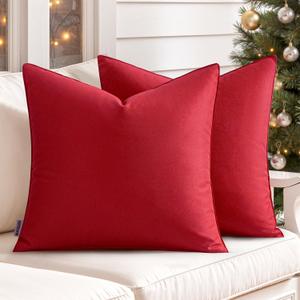 MIULEE Pack of 2 Decorative Outdoor Waterproof Wine Red Pillow Covers Garden Cushion Sham Christmas Throw Pillowcase Shell for Spring Patio Tent Couch 18x18 Inch Wine Red