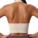 Women's Halter Sports Bras Adjustable Straps Seamless Medium Impact Workout Crop Tank Tops with Removable Padded (Large, Beige)