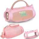 JCHPINE Silicone Cover and Hard Carrying Case for JBL Charge 6 Portable Bluetooth Speaker Accessories, Protective Cases for JBL Charge 6 AI Sound Bluetooth Speaker with Shoulder Strap (Pink)