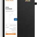 SUNEE 2026 Weekly and Monthly Planner 5.5" x 8.3" (January 2026-December 2026), Half Weekly Half Note, Small Yearly Calendar Planner, Leather Hardcover, 100 GSM Paper, Notes, Inner Pocket, Black