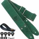 Nefelibata Guitar Strap, 2"Full Grain Leather Guitar Straps with Pick Pocket for Bass, Electric & Acoustic Guitar, Come with Guitar Picks,Strap Button and Strap Locks(Christmas Green) (B#-christmas Green)