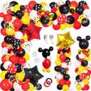 142pcs Mouse Balloons Garland Kit, Foil Confetti Black Red Yellow White for Cartoon Mouse Theme Birthday Shower Decorations