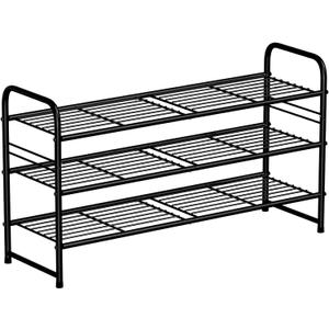 SUFAUY 3Tier Shoe Rack, Closet Metal 33" Wide Shoe Rack Organizer Heavy Duty, Stackable, Black