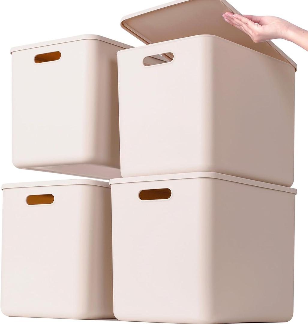 Plastic Storage Bins with lids,Storage Baskets,Container with handle,Storage Organizer Bins for Shelves,Office,Bedrooms,Closets, Cabinets(Grey4XL)