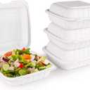 FULING [8x8-Inch, 50 Pieces Disposable To Go Box Containers, Plastic Clamshell Takeout Food Trays, Microwave Safe, Cut Resistantstable Hinged Lid, Hybrid Polypropylene, White