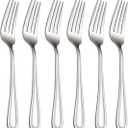 Salad Forks Set of 6, Flatware Fork 7-Inch, Stainless Steel Table Forks Mirror Polishing (Silver, 6pcs-Round Handle)