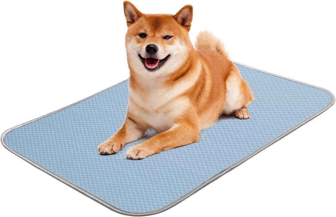 Summer Dog Cooling Mat Washable Ice Silk Self Cool Pad for Small Dogs and Cats, 27x22in Pet Sleeping Pad for Crate, Bed, Indoor & Outdoor Floor, Car Seats (Blue, 27x22in)