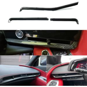 Genuine Carbon Fiber Dashboard Strip Trim for Corvette C8 Z51 Z06 ZR1 Coupe Convertible 2020 2021 2022 2023 2024, Central Console Dash Board Cover (Black Carbon Dashboard Panel Trim)