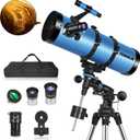 Telescope150EQ for Adults High Powered, Professional Newtonian Reflector Telescope for Beginner in Astronomy, with Carry Bag, Stainless Tripod, Moon Filter and Phone Adapter, Blue