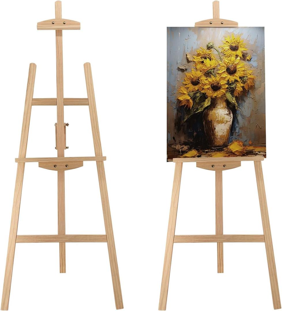 Adjustable Natural Pine Wooden Painting Basic Easel, Pine Art Easel Stand Hold up to 43'', Painting Canvas for Wedding Sign and Poster, Drawing for Adults, Begginners and Students-New Type, 23 Inches X 35 Inches X 56 Inches