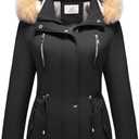 Women's Sherpa Fleece Down Jacket Thicken Winter Coat Warm Parka with Hood (Black, XXL)