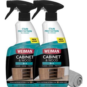 Weiman Cabinet and Wood Cleaner, Shine, Clean and Protect Spray - For Wood Cabinets, Furniture, Tables, Baseboards, Trim and more, 16 oz, 2 PACK with MicroFiber Towel