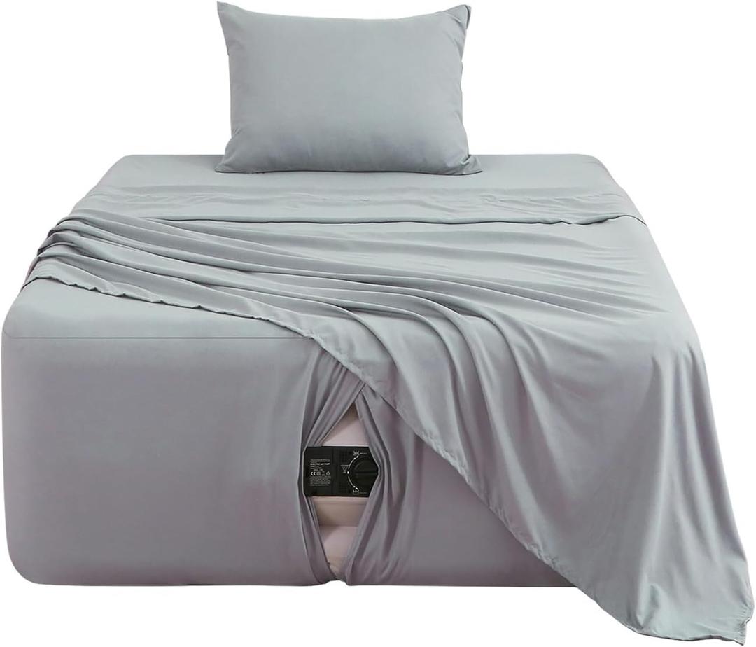 Extra Deep Pocket Twin Sheet Set for Air Mattress, 3 Piece Air Bed Sheets Set with 18-24 Inches Depth, Soft & Breathable Inflatable Bed Sheet Set with Flat Sheet, Fitted Sheet and Pillowcase, Grey (Gray)