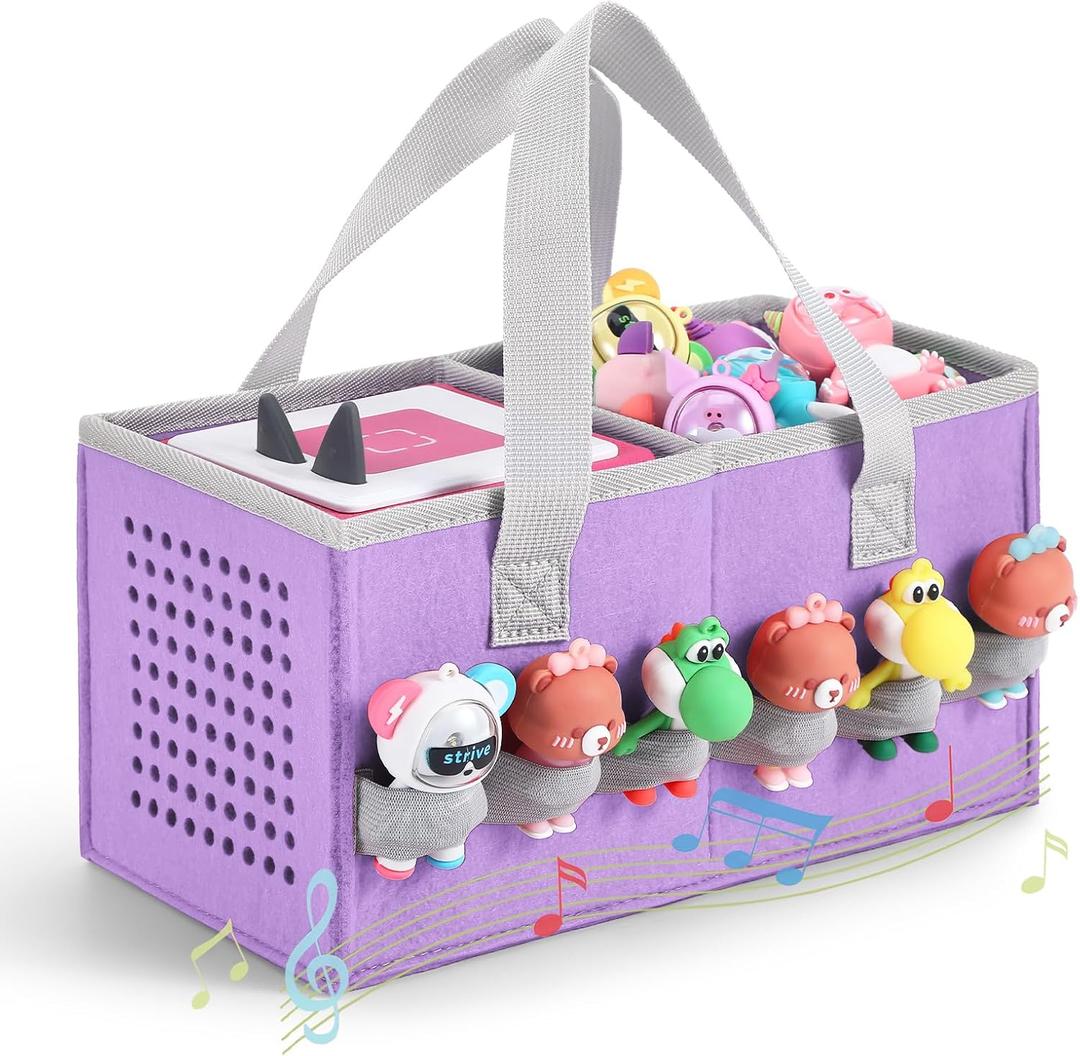 Carrying case for Toniebox Audio Player and Figurines Starter Set,Felt Organizer Bag,Travel for toniebox 2 Earphone and charger accessories portable bag (Purple)
