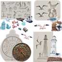 Sijiangmold Sailing Ship Fondant Molds Compass Anchor Rudder Lighthouse Silicone Molds For Cake Decorating Chocolate Candy Cupcake Topper Polymer Clay Set Of 4 (Style B)