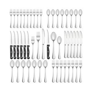 48 Pcs Silverware Set with Steak Knives Service for 8,Stainless Steel Flatware Set,Mirror Polished Cutlery Utensil Set,Home Kitchen Eating Tableware Set,Include Fork Knife Spoon Set,Dishwasher Safe