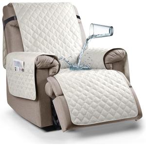 Ruaozz 100% Waterproof Recliner Chair Cover Non-Slip Reclining Cover for Recliner Chair Washable Chair Seat Cover with Elastic Straps for Kids, Dogs, Pets (Beige, 23'')