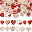 Landical 48 Pcs Valentine's Day Charms for Jewelry Making Assorted Gold Enamel Red and Pink Heart Jewelry Pendants for Bracelet Necklace Earring Craft Making Supplies