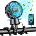 20000mAh Portable Stroller Fan with Auto Oscillating, Extended Anti-Slip Detachable Flexible Tripod, Power Bank & LED Light, 3-Speed Quiet Long Time Cooling Clip On Fans for Baby Crib Car Seat Travel (Medium)