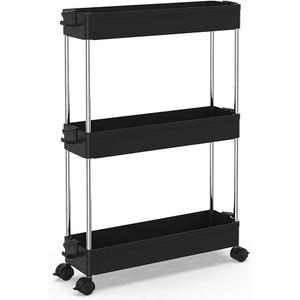3- Tier Multi- Purpose Trolley Organizer Cart, Utility Trolley Organizer with Casters, Organizer Trolley On Wheels for Bathroom, Kitchen, Bedroom Storage - Black (Black-3 Layers