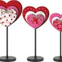 3 Pcs Large Valentine's Day Wooden Sign Valentine Heart Standing Block Set Love Heart Table Centerpiece Valentine Romantic Tiered Tray Decor for Home Farmhouse Office Desk Mantle Shelf Decor(Classic)