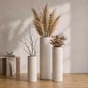 White Tall Floor Vases Set of 3, 27 Inch Large Metal Decorative Vases with Honeycomb Texture- Modern Cylinder Floor Vase for Living Room Corner, Pampas Grass＆Dried Flowers, Home Decor (White)