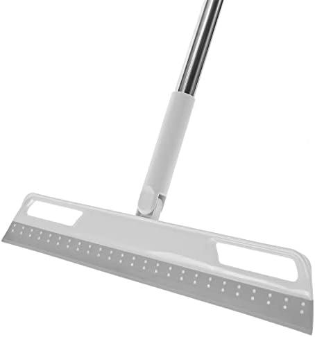 Multifunction Magic Broom, Silicone Floor Squeegee with 56" Long Handle, Rubber Sweeper, Air Broom for Floor Bathroom Kitchen Shower Tile Pet Hair Fur Marble Glass Water Window Foam Cleaning (Grey)