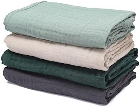 CottCare Baby Muslin Swaddle Blankets for Boys and Girls,4-Pack Breathable and Skin-Friendly,Wrap Soft Silky Cotton Muslin Swaddle Blankets/Atrovirens/Green/Apricot White/Grey…