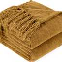 Chenille Throw Blanket for Couch with Tassels,50"X60" Soft Cozy Lightweight Knitted Boho Decorative Blankets for Bed and Sofa,Yellow