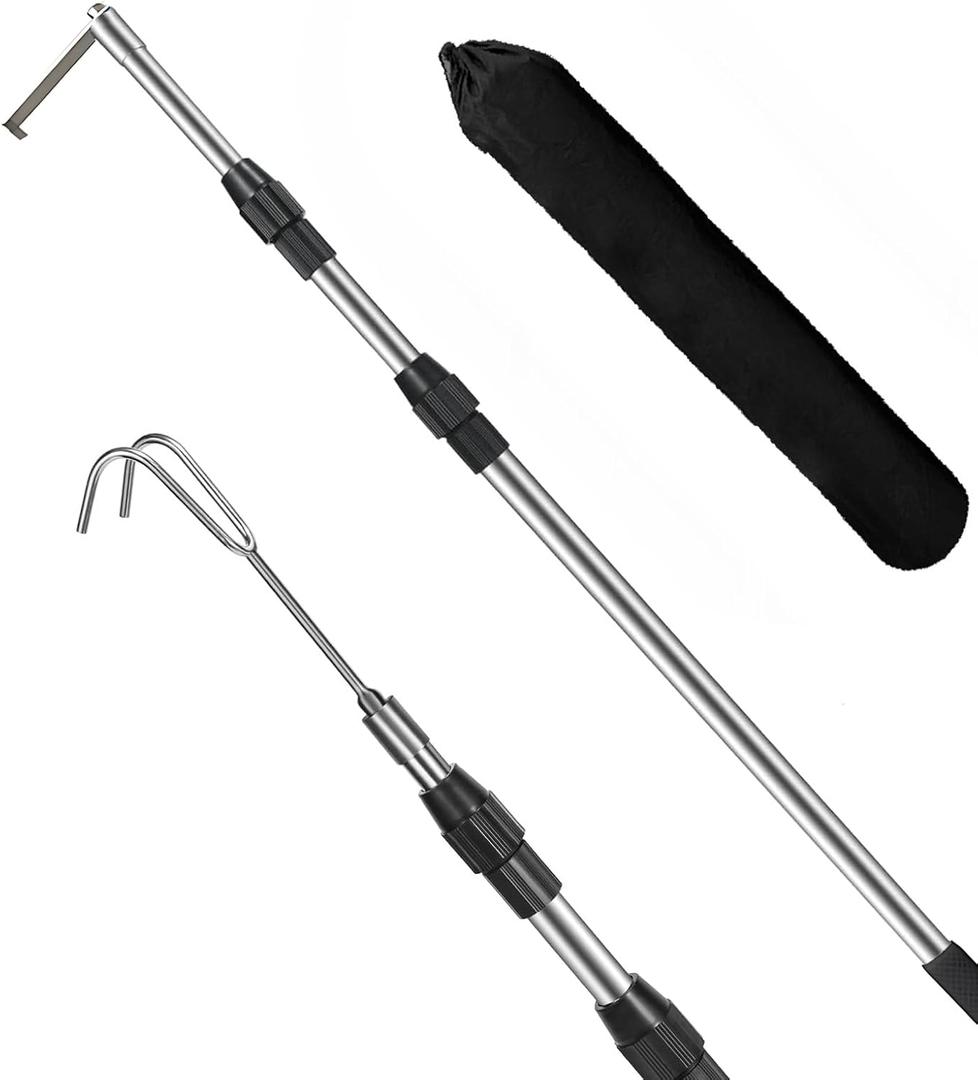 6.5Ft Truck Bed Cargo Retriever, Heavy Duty Pickup Cargo Grabber Reach Pole with Storage Bag, Telescoping Truck Bed Grabber Pole with 2-Style Hooks, Black