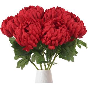 6pcs Large Chrysanthemums Artificial Flowers 18.8 in Red Artificial Mums Flowers Silk Flower Spider Mum Flower for Floral Arrangements Bouquets Home Decor (red)
