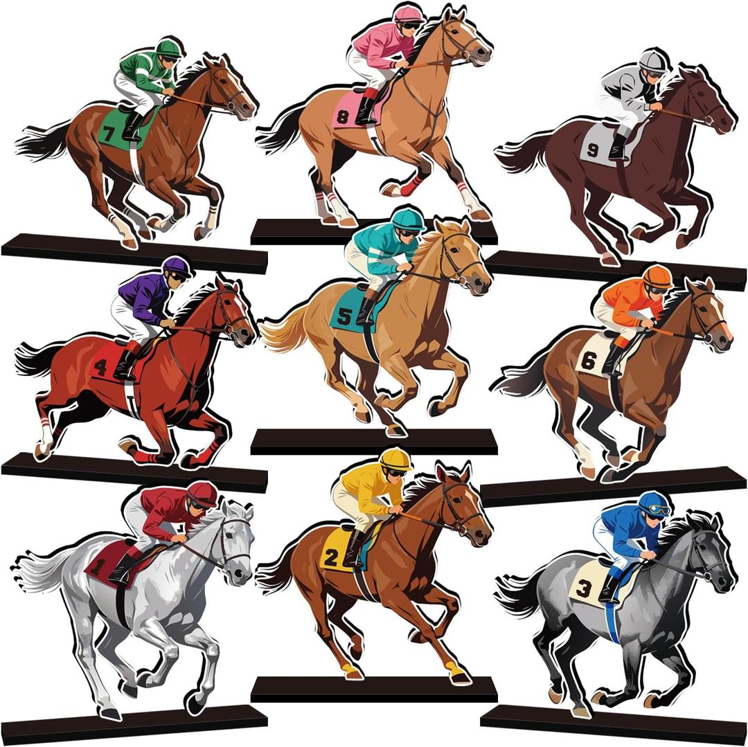 9Pcs Derby Decorations Wooden Table Decorations Horse Party Decorations Table Centerpieces Derby Day Tiered Tray Decor for Horse Racing Festival Supplies