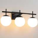 Black Vanity Light, 3-Light Bathroom Fixture Over Mirror With Milky White Globe Glass Shade, Mid Century Lights for Bathroom 22.4 Inch Wall Sconce