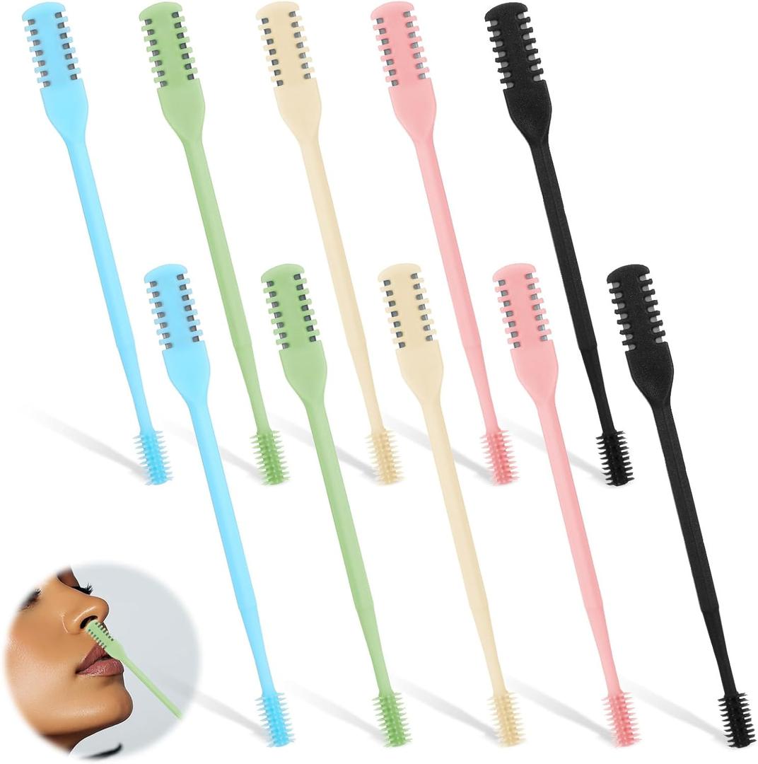 10 Pcs 2 in 1 Manual Nose Hair Trimmer, 360 Rotating Nasal Hair Cutter with Ear Cleaner for Men & Women, 5 Color Stainless Steel Nose Clippers Set