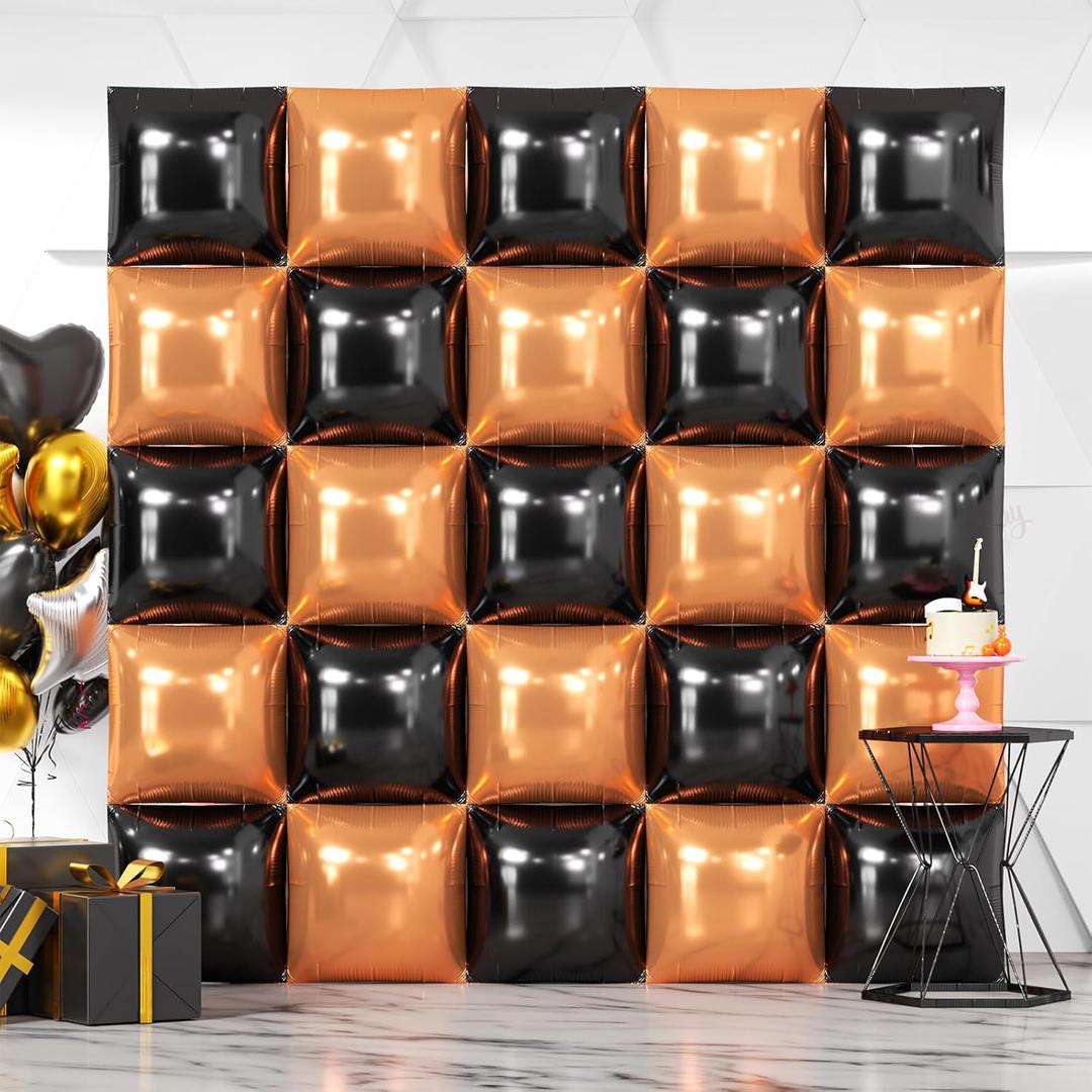 NISOCY 25PCS Black Rose Gold Square Foil Balloons Wall Backdrop Double Sided Black Rose Gold Balloons Arch Kit for Birthday Wedding Engagement Graduation Valentine's Day Party Decorations