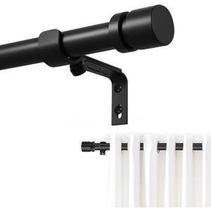 Ottsuls Curtain Rods for Windows, 32 to 118 or 129 Inches Max Adjustable Length, 1 Inch Diameter, Black Decorative Curtain Rod Set, Rustproof Heavy Duty Metal Pole with Brackets